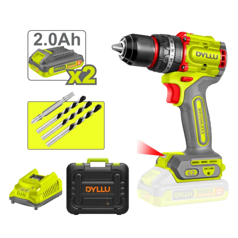 Taladro Percutor 2000rpm 20V BL 62Nm (MALETIN, CARGADOR, Y 2 BATERIAS) DYLLU DTCDP6281-4