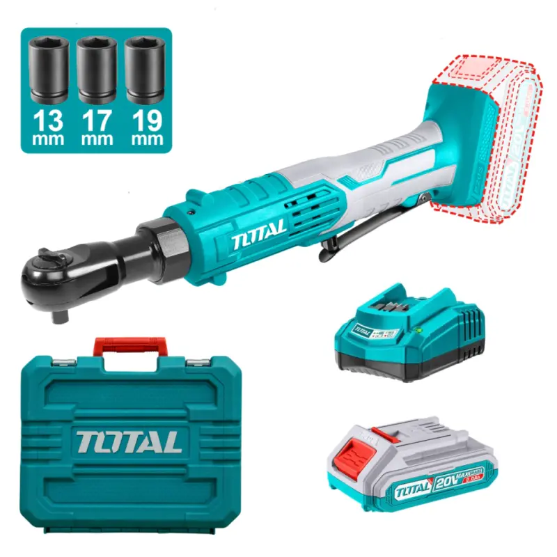 Llave Crique 20V 3/8" 65Nm TOTAL TDRLI2060152-4 Maletín, Cargador y Bateria