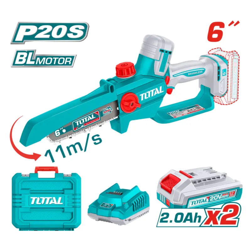 Sierra Podadora 20V BL 6" INDUSTRIAL TOTAL TGSLI20662-4 con Maletin Cargador y 2 Baterias
