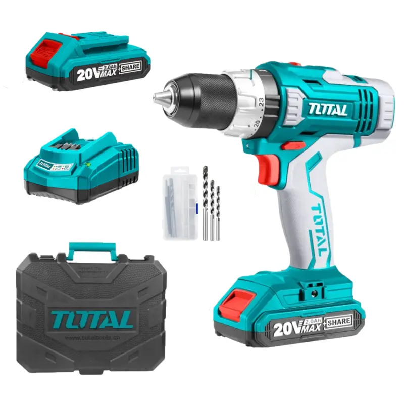 Taladro Atornillador Inalambrico 20v Total 1500 rpm TIDLI2003-4 (MALETIN, BATERIA CON SU CARGADOR Y ACCESORIOS)