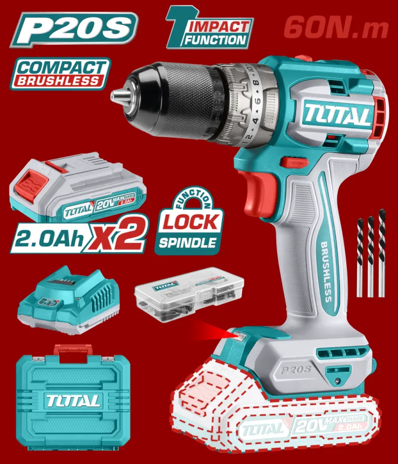 Taladro Percutor Inalambrico Brushless Bateria Y Cargador 2000 RPM 60Nm TIDLI20602-4