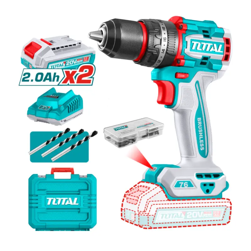 Taladro Percutor 20V BL 2000rpm 76Nm TOTAL TIDLI20768-4