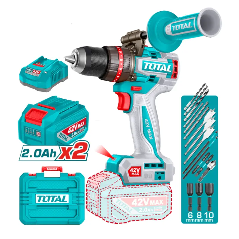 Taladro Percutor 42V BL Total 2000rpm 99Nm TIDLI429982-4 (MALETIN, CARGADOR, Y 2 BATERIAS 2Ah)