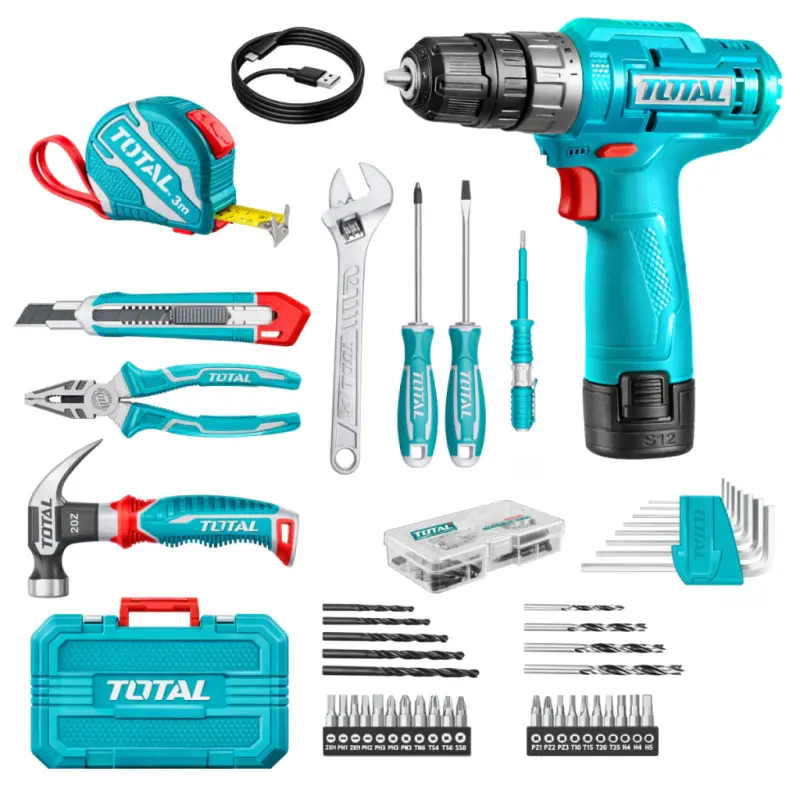 Kit Taladro 12v Batería Y Cargador Tipo C Herramientas Total THKTHP10892-4