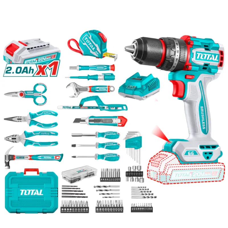 Kit Taladro 20V + 165 Accesorios TOTAL THKTHP11652-4