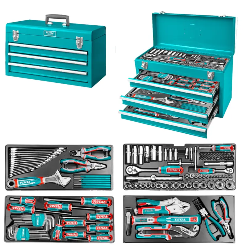 Caja Porta Herramientas 132 Piezas Box Metálica Grande Total THPTCS71321