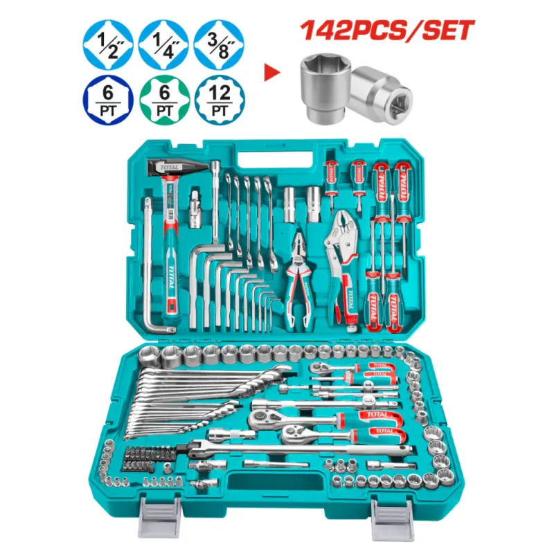 Caja Set Juego Herramientas 142 Pz Maletin Total Industrial THKTHP21426