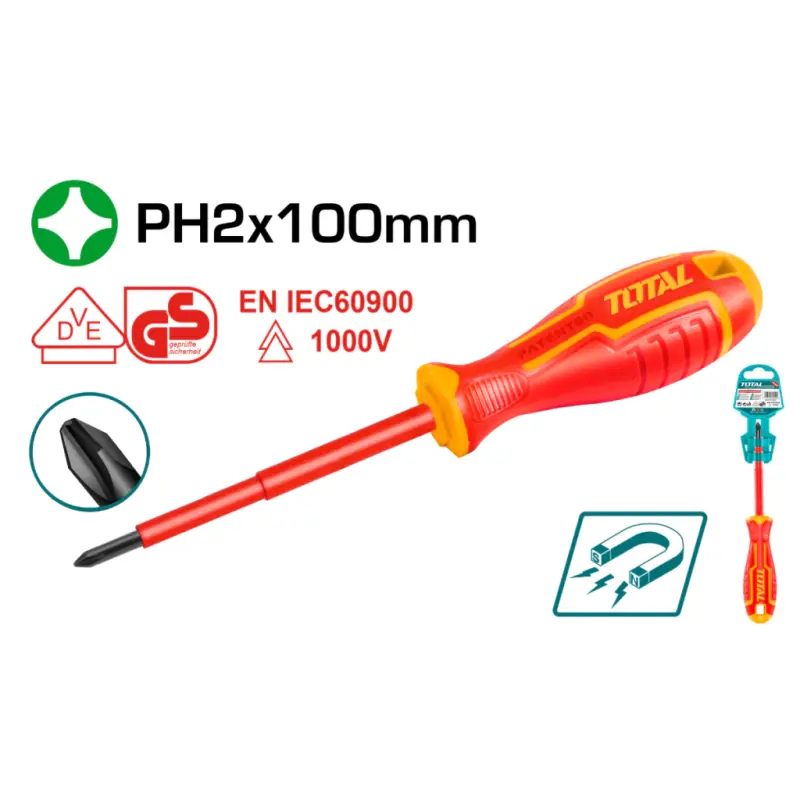 Destornillador phillips alta tension ph2 x 100mm total 1000v THTISPH2100