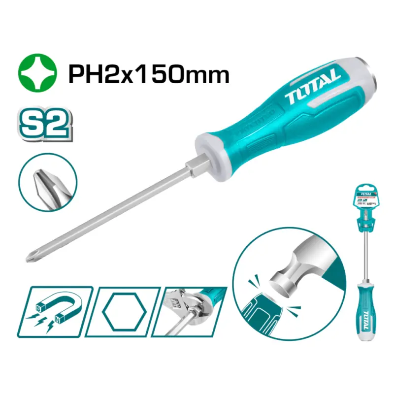 Destornillador phillips de golpe ph2 6x150mm total THGSPH21506
