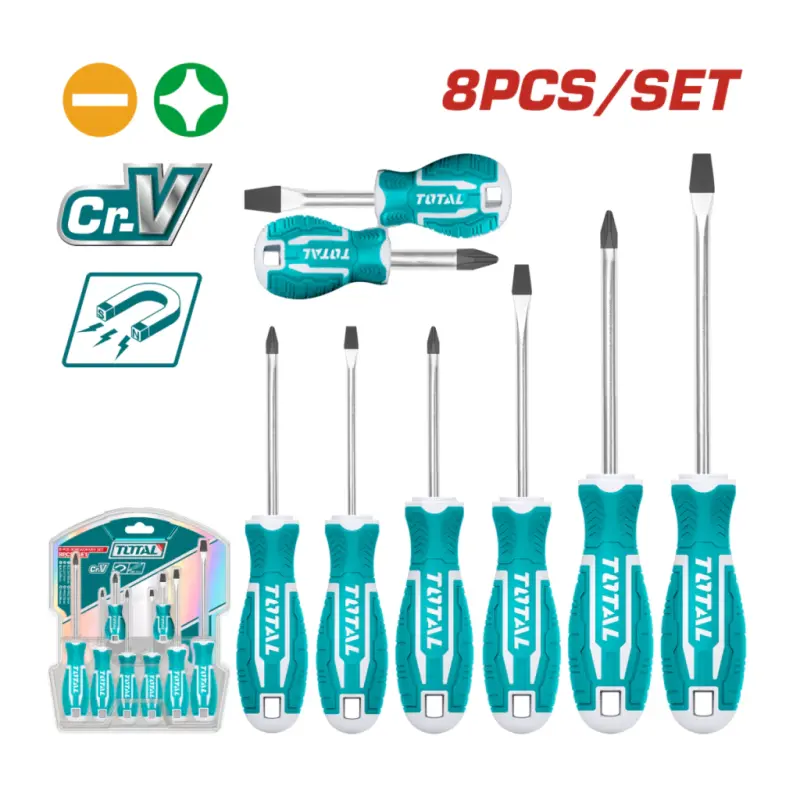 Set 8 Destornilladores Industrial Total Philips Plano Cortos THT250608