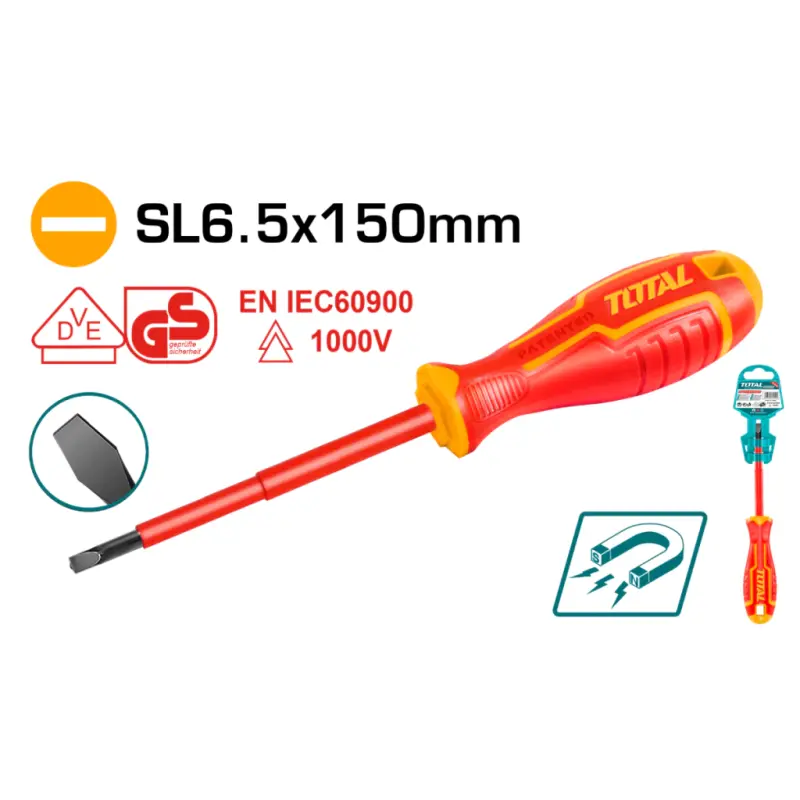 Destornillador plano alta tension 6.5 mm 1000v Total THTIS6150