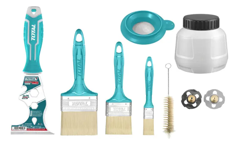Set De 9 accesorios para equipo de pintar + Pinceles Total TMGF0702